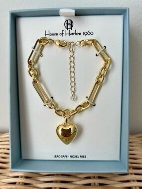 House of Harlow 1960 Gold Heart Chain Bracelet Statement NWT